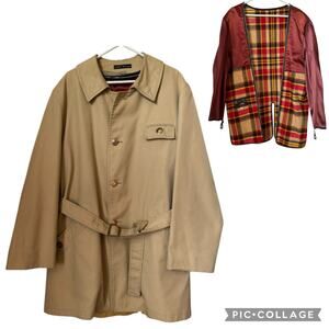Vintage John Weitz Beige overcoat with zip out plaid liner size large